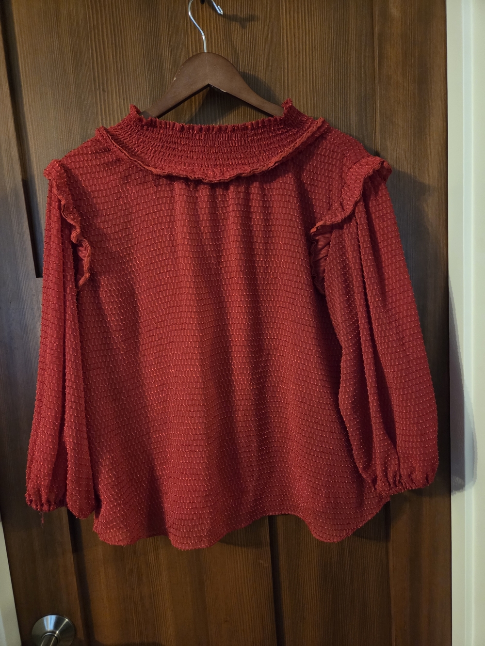Zac & Rachel Red Ruffle Mock-Neck Blouse - Picture 2 of 4
